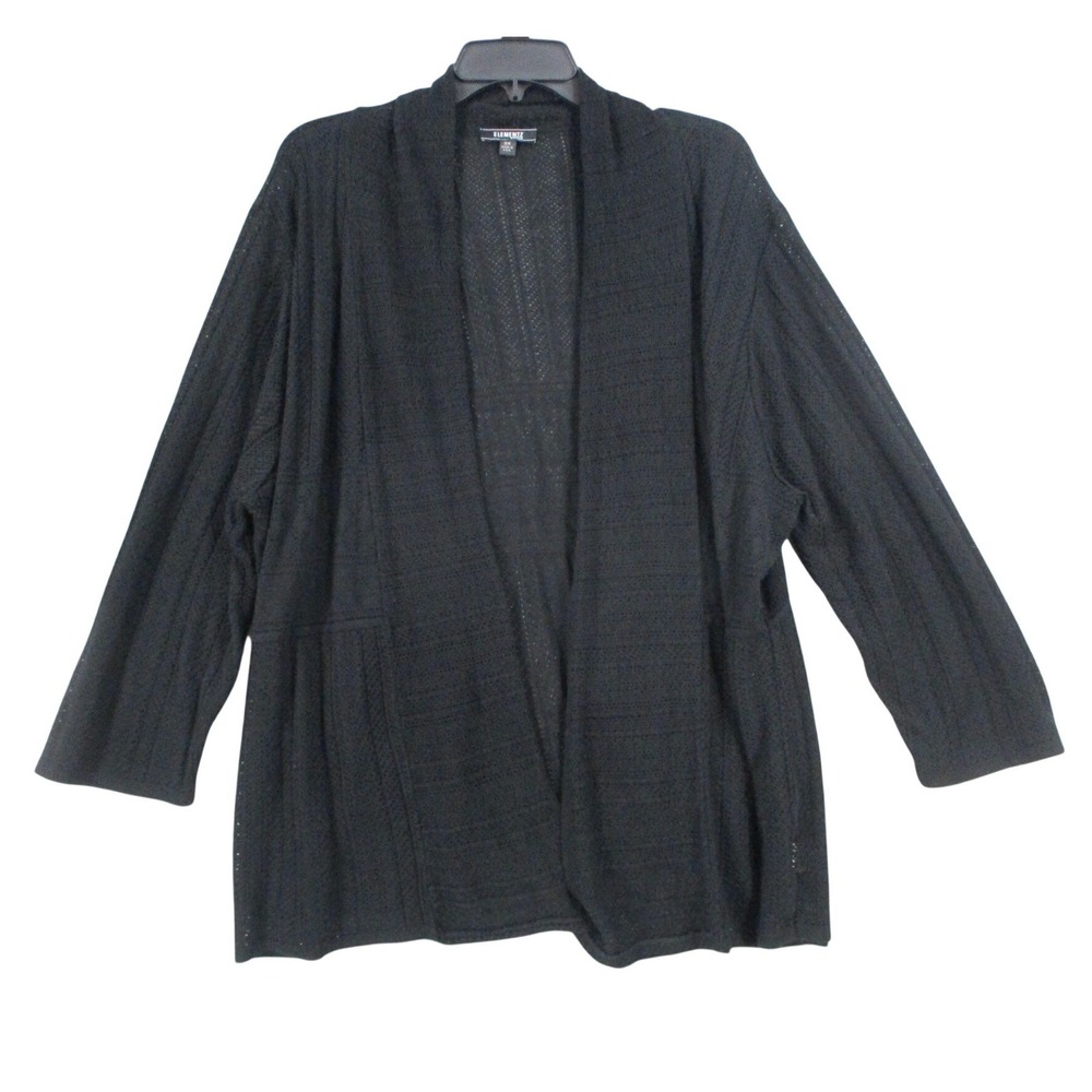 Elementz Womens Black Open Front Cardigan Sweater Textured Knit Size 2x